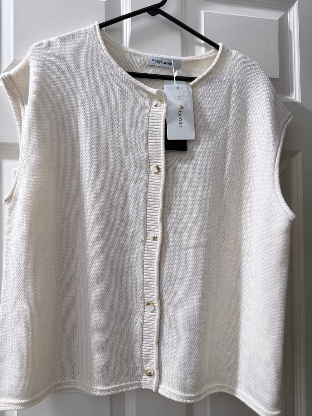 PrettyGarden Cream Sleeveless Button-Front Knit Vest